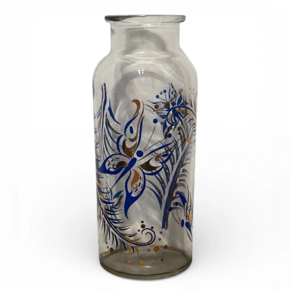 Decorative Glass Vintage Vase with Butterfly Design hand painted Art Deco
